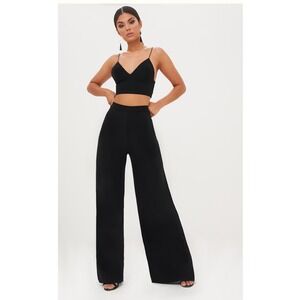 PrettyLittleThing Wide Leg Palazzo pants  Black  High Waist Flowy Size US 10 NWT